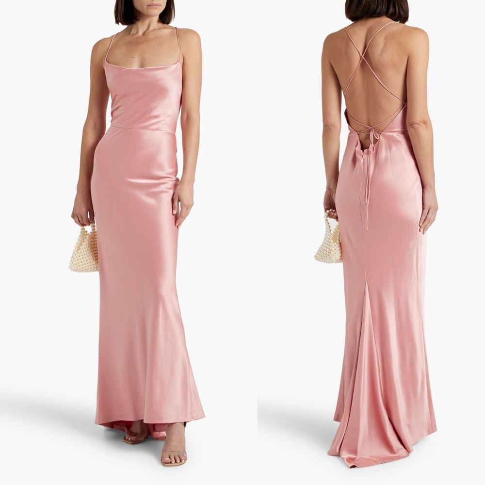 Alice + Olivia Montana Satin Cowlneck Gown Pink Size 0 NWT Strappy Event